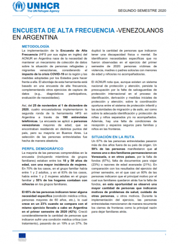 Encuesta de Alta Frecuentia - Venezonalos en Argentina - Segundo Semestre 2020